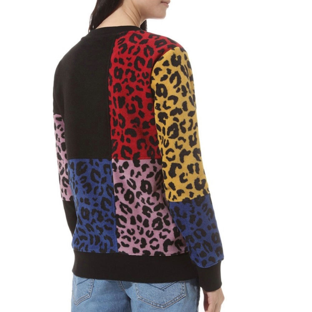 VANS Wyld Tangle Crew Sweatshirt Pullover Patchwork Leopard Size VN0A4BEMZUH - Picture 2 of 4